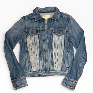 Rag & Bone JEAN Bonnaz Crochet Panel Denim Jacket XS Blue USA Cotton Trucker EUC